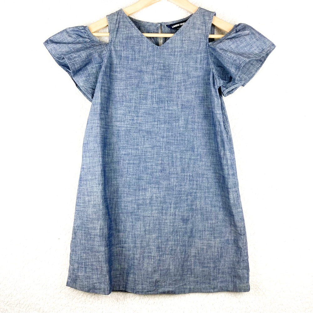 Lands'End Chambray Denim Look Cold Shoulder Dress Size 12+